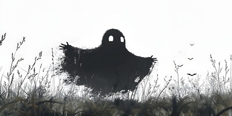 a ghostly shadowy figure gracefully dancing in a graveyard setting The character s form - obrazy, fototapety, plakaty