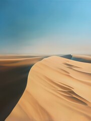 Fototapeta na wymiar A serene depiction of a vast expanse of sand dunes stretching towards the horizon under a clear