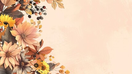Botanical Autumn Floral Leaves with Copy Space