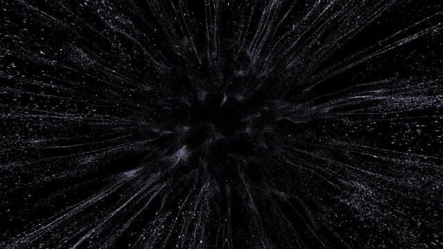 4k Silver Particles Explosion. Motion Background. Colorful glitter particle. Isolated on black. Animated Overlay.