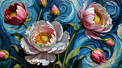 Tenebrous Blue Petals: A Peony Still Life