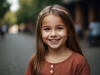 Obraz premium The little cute girl is happy. Catalogue of emotions. Great joy, happiness, euphoria.