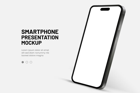 3D realistic high quality smartphone mockup with isolated background. Smart phone mockup collection. Device front view. 3D mobile phone with shadow on white background.