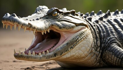 A-Crocodile-With-Its-Teeth-Sharp-And-Menacing- 2 - obrazy, fototapety, plakaty