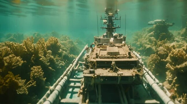 Underwater footage of naval blockades disrupting trade routes.
