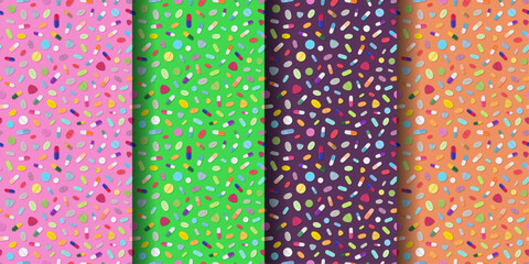 Set of Hand-Drawn Assorted Pills Tablet and Capsule Drugs Seamless Pattern