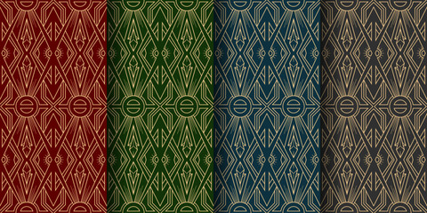 Set of Elegant Art Deco Inspired Seamless Pattern