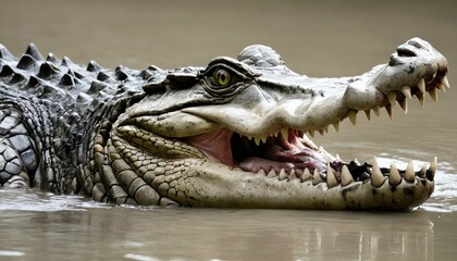 A-Crocodile-With-Its-Teeth-Sinking-Into-Flesh- - obrazy, fototapety, plakaty