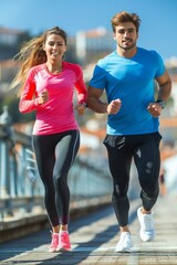 Man and Woman Running on Bridge