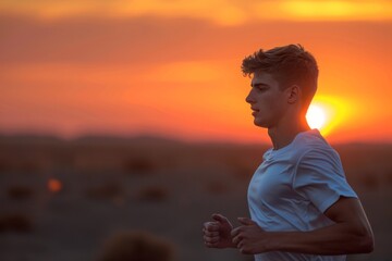 Man Running in the Desert at Sunset