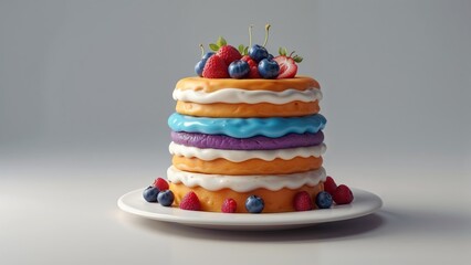 Fruit cake with blueberries, raspberries, strawberries and raspberries