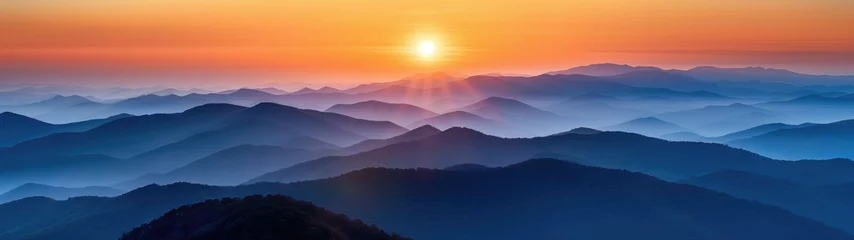 Zelfklevend Fotobehang Beautiful mountain landscape at sunset, background banner. © John_Doo78