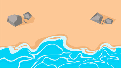 Flat vector illustration of beach background. Summer background sand, water, wave, vacation. Summer holiday on the beach. Beach banner.