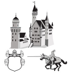 Ritterburg mit Ritter und Wappen illustration - 778182524