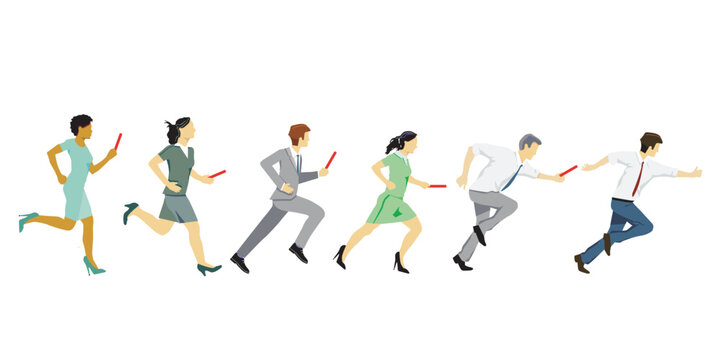 Gesch&auml;fts Staffellauf, Staffelstab weiterreichen, illustration,