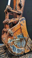 Excavator bucket closeup, rust and wear details, strength , Hyper-Realism