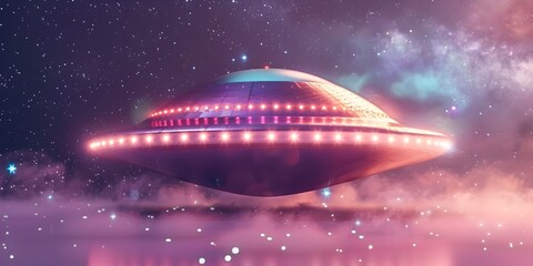 Enigmatic UFO Zipping Through the Cosmic Expanse of the Starry Night Sky - obrazy, fototapety, plakaty