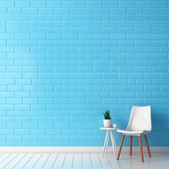 Sky Blue majorelle shiny clean metro brick wall background pattern with copy space for design blank 