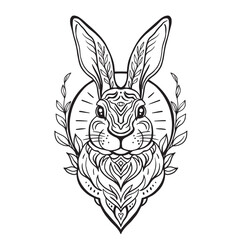 Ink graphic illustration, card with Easter bunny