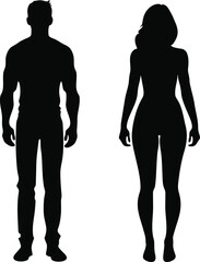 Black silhouette of a man and a woman. Male and female gender. Body silhouettes for medicine.