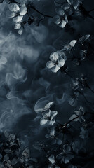 Mystical Blooms with Smoky Effect on Dark Blue Background