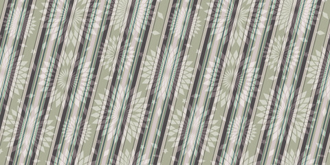 Vector hand drawn seamless abstract pattern with diagonal stripes and floral ornament
