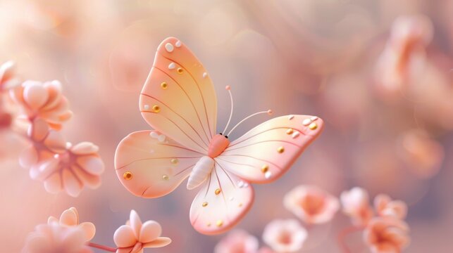3D butterfly on multicolor background