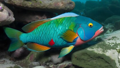 Fototapeta na wymiar A-Colorful-Parrotfish-Nibbling-On-Algae-Covered-Ro- 3