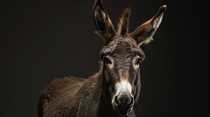 a close-up of a donkey against a dark background