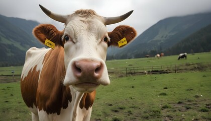 Fototapeta na wymiar A-Cow-With-Its-Head-Tilted-Listening-Intently-