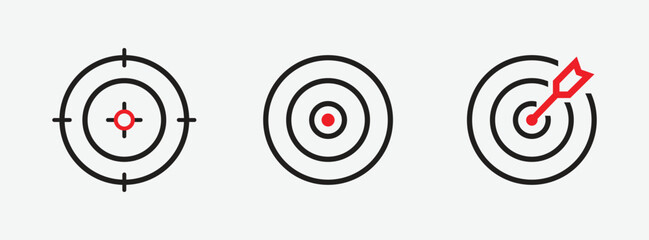 Target and Goal icons set on white background.Set of Aim.Symbol of a gun sight, purpose with a red arrow in the middle
