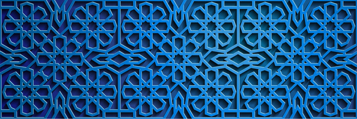 Geometric 3d arabic islamic blue pattern, Pattern Asia.