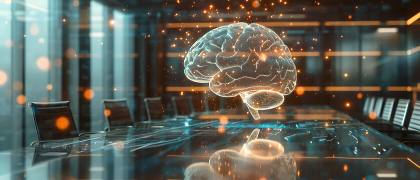 3d rendering of human brain on technology represent artificial intelligence and cyber space cbackground oncept,Digital artificial intelligence icon hologram on blue server background