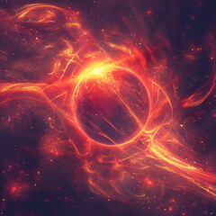 A cosmic dance of fiery tendrils, illuminating a dark, star-speckled space with vibrant energy and motion.