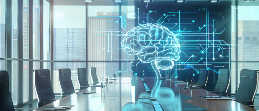 3d rendering of human brain on technology represent artificial intelligence and cyber space cbackground oncept,Digital artificial intelligence icon hologram on blue server background