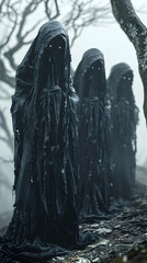 Cloaked Wraiths Stalking Through the Desolate Shadows of the Ethereal Realm - obrazy, fototapety, plakaty