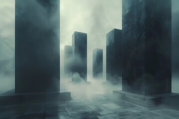 Eerie Fog Shrouds Whispers of Unsolved Mysteries in Cubo Futuristic D Cinematic Landscape