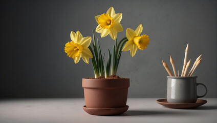 daffodil flowers in a beautiful pot 