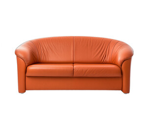 Modern orange leather sofa isolated on white background