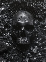 black skull on a black background with shimmer and fog.