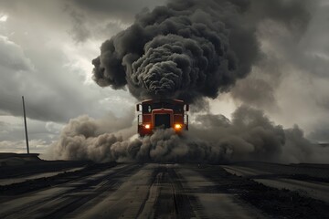 A vintage steam train powers through foggy clouds, its black locomotive billowing smoke against the sky, a scene blending old industry with nature's misty veil - obrazy, fototapety, plakaty