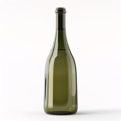 A green glass wine bottle isolated on a white background, showcasing its sleek design and reflective surface.