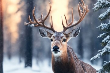 Deer standing in the snow