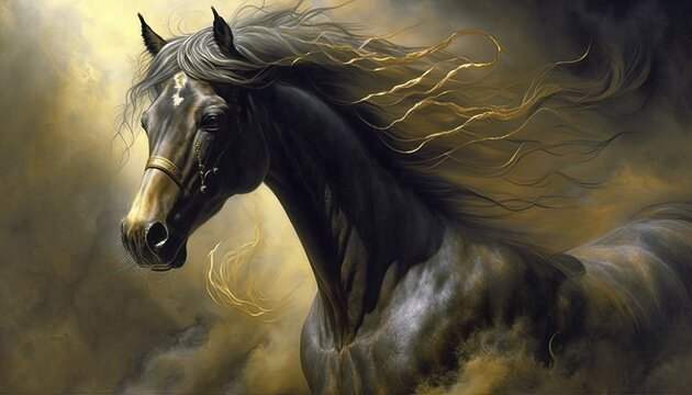 Horse classical portrait. Simulation in painting style.