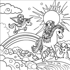 Obraz premium unicorns with our single-line drawing coloring book, perfect for sparking creativity in children. Each page offers a unique, easy-to-fill design, ideal for young artists. Dive into a worl