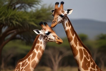 2 kenyan giraffes Generative AI - obrazy, fototapety, plakaty