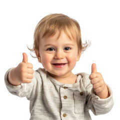 PNG transparent background, Happy boy thumps up hand gesture with cheerful happy smile, cute adorable, good job, good work, approve confirm , supportive positive concept, Generative Ai