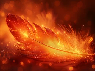 Fotobehang Phoenixs feather ablaze with ethereal fire © AlexCaelus
