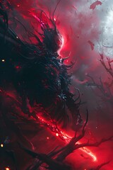 Fototapeta premium Vengeful Spirit Emerges in Aftermath of Forbidden Forest Ritual Unleashing Chaotic Supernatural Energy