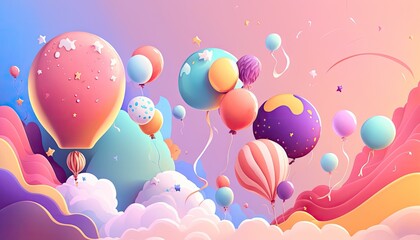 Birthday party decoration, balloons, streamers.